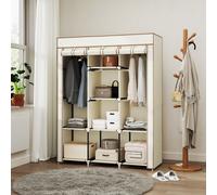 HOMCOM Fabric Portable Wardrobe with 8 Shelves 2 Hanging Rails, Cream White