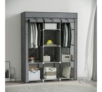 Homcom Fabric Portable Wardrobe With 8 Shelves 2 Hanging Rails, Grey