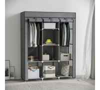 HOMCOM Fabric Portable Wardrobe with 8 Shelves 2 Hanging Rails, Grey