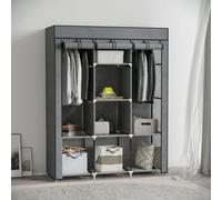 HOMCOM Fabric Portable Wardrobe with 8 Shelves 2 Hanging Rails, Grey, Grey