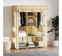 HOMCOM Fabric Portable Wardrobe with 8 Shelves 2 Hanging Rails in Beige HOMCOM Beige