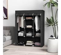 HOMCOM Fabric Portable Wardrobe with 8 Shelves 2 Hanging Rails - Black | TJ Hughes