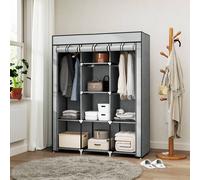 HOMCOM Fabric Portable Wardrobe with 8 Shelves 2 Hanging Rails - Light Grey - 125W x 43D x 162.5H cm