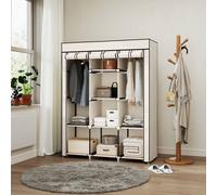 HOMCOM Fabric Portable Wardrobe with 8 Shelves 2 Hanging Rails, Cream White, Cream