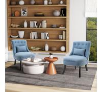 HOMCOM Fabric Single Sofa Dining Chair Tub Chair Upholstered W/ Pillow Solid Wood Leg Home Living Room Furniture Set of 2 Blue