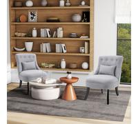 HOMCOM Fabric Single Sofa Dining Chair Tub Chair Upholstered W/ Pillow Solid Wood Leg Home Living Room Furniture Set of 2 Grey