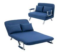 HOMCOM Fabric Sofa, Convertible 2 Seater Sofa Bed w/ Pillows, Dark Blue