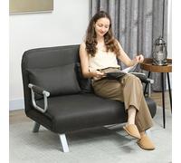 HOMCOM Fabric Convertible 2 Seater Sofa Bed w/ 2 Pillows, Charcoal Grey, Grey