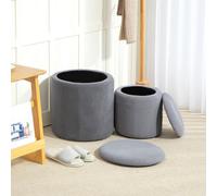 Homcom Fabric Storage Ottoman With Removable Lid, Set Of 2, Light Grey
