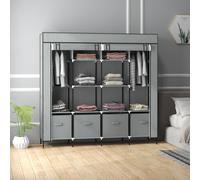 HOMCOM Fabric Wardrobe for Bedroom, Portable Cloth Wardrobe with 10 Compartments, 2 Hanging Rails and 4 Fabric Drawers, 166 x 42.5 x 169.5cm, Dark Grey Dark Grey