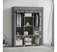 HOMCOM Fabric Portable Wardrobe with 8 Shelves 2 Hanging Rails, Grey, Grey