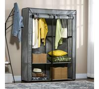 HOMCOM Fabric Wardrobe, Portable Fabric Cabinet, Foldable Coat Rack with 4 Shelves, 2 Hanging Rails, 118 x 49 x 170 cm, Light Grey Light Grey