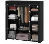Homcom Fabric Wardrobe With 10 Shelves 1 Hanging Rail Foldable Closets Black
