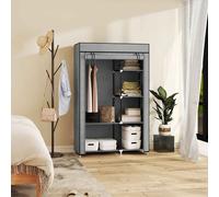 HOMCOM Fabric Wardrobe, Portable Wardrobe with 6 Shelves, 1 Hanging Rail, Foldable Closets, 103 x 43 x 162.5 cm, Light Grey Light Grey