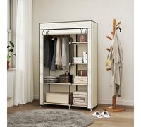 HOMCOM Fabric Wardrobe w/ Shelves Hanging Rail Foldable Closets Cream, Cream