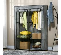 HOMCOM Fabric Wardrobe w/ 4 Shelves 2 Hanging Rails Foldable Closets - 118W x 49D x 170H cm - Light Grey