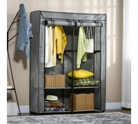 HOMCOM Fabric Wardrobe With 4 Shelves 2 Hanging Rails Foldable Closets Light Grey, Grey