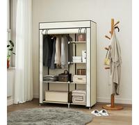 HOMCOM 6 Shelf Cream Fabric Foldable Wardrobe with Hanging Rail - Size: 162.5 x 43 x 103cm - Wilko