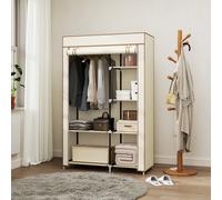 HOMCOM Fabric Wardrobe w/ Shelves Hanging Rail Foldable Closets Cream, Cream