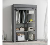 HOMCOM 6 Shelf Dark Grey Fabric Foldable Wardrobe with Hanging Rail - Size: 162.5 x 43 x 103cm - Wilko