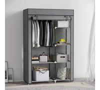 HOMCOM Fabric Wardrobe w/ Shelves Hanging Rail Foldable Closets Dark Grey, Grey