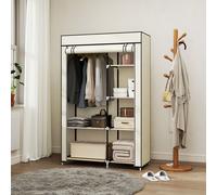 HOMCOM Fabric Wardrobe Portable Wardrobe with 6 Shelves 1 Hanging Rail in Off-White HOMCOM Off-White