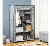 Homcom Fabric Wardrobe W/ Shelves Hanging Rail Foldable Closets Light Grey