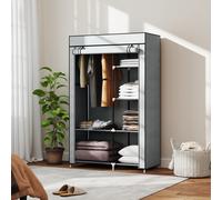 HOMCOM Fabric Wardrobe w/ Shelves Hanging Rail Foldable Closets Light Grey