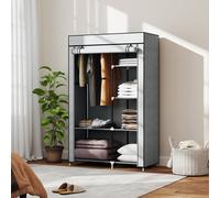 Fabric Wardrobe Portable Wardrobe with 6 Shelves 1 Hanging Rail Light Grey