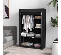 HOMCOM Fabric Wardrobe W/ Shelves Hanging Rail Foldable Closets Black | TJ Hughes
