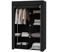 Homcom Fabric Wardrobe W/ Shelves Hanging Rail Foldable Closets Black