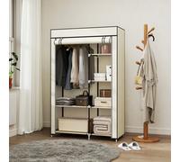 Fabric Wardrobe Dark Grey 103x43x162.5cm Steel Frame 6 Shelves Hanging Rail Incl
