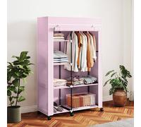 HOMCOM Fabric Wardrobe w/ Shelves Hanging Rail Foldable Wardrobes, Pink