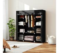 HOMCOM Fabric Wardrobe with 10 Shelves 1 Hanging Rail Foldable Closets