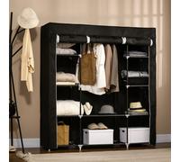 Homcom Fabric Wardrobe With 10 Shelves 1 Hanging Rail Foldable Closets Black