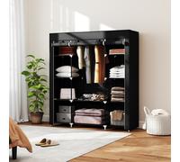 HOMCOM Fabric Wardrobe with 10 Shelves 1 Hanging Rail Foldable Closets Black