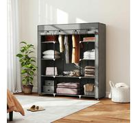 HOMCOM Fabric Wardrobe with 10 Shelves, Foldable Closet Dark Grey