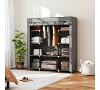 HOMCOM Fabric Wardrobe with 10 Shelves, Foldable Closet Dark Grey