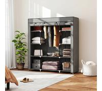 HomCom Fabric Wardrobe – Foldable Closet with 10 Shelves – Dark Grey
