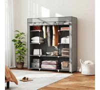 HOMCOM Fabric Wardrobe with 10 Shelves, Foldable Closet Light Grey