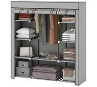 Homcom Fabric Wardrobe With 10 Shelves, Foldable Closet Light Grey