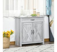 HOMCOM Farmhouse Barn Door Sideboard Accent Buffet Cabinet Coffee Bar Grey Grain