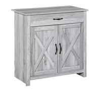 HOMCOM Farmhouse Barn Door Sideboard Accent Buffet Cabinet Coffee Bar Grey Grain