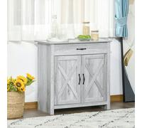 HOMCOM Farmhouse Barn Door Sideboard Accent Buffet Cabinet Coffee Bar Grey Grain - Grey