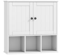 HOMCOM Farmhouse Bathroom Wall Cabinet, Wall Mounted Medicine Cabinet with Adjustable Shelf, Open Compartments, White