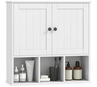 HOMCOM Farmhouse Bathroom Wall Cabinet, Wall Mounted Medicine Cabinet with Adjustable Shelf, Open Compartments and 2 Doors, Storage Organiser Over The Toilet, White