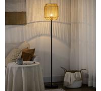 HOMCOM Farmhouse Floor Lamp for Living Room Hand Woven Rattan in Light Brown HOMCOM Light Brown