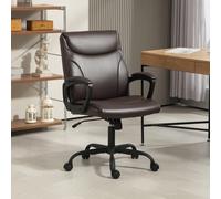 HOMCOM Faux Leather Desk Chair with Tilt, Adjustable 95.5-105cm, 360 Swivel, Five Wheels, Brown | 921-783V70BN