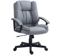 HOMCOM Faux Leather Home Office Chair Mid Back Desk Chair with Arms Light Grey