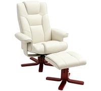 HOMCOM Faux Leather Manual Recliner and Footstool Set - Cream White